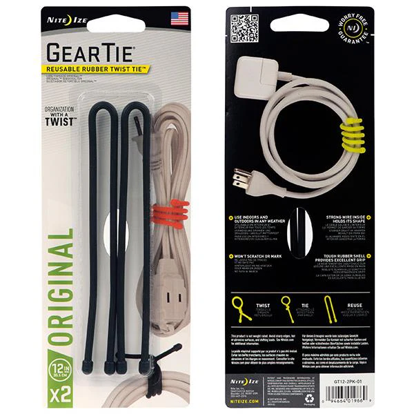 Gear Tie, Black - 12" (2 Pack)