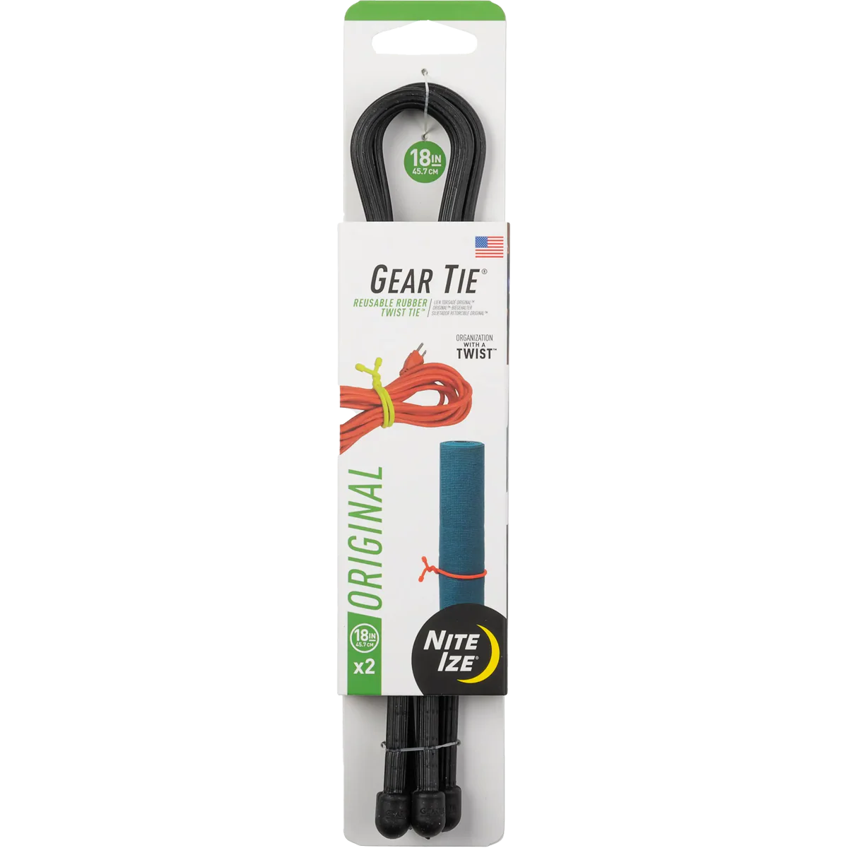 Gear Tie Reusable Rubber Twist Tie 18" -  2 Pack